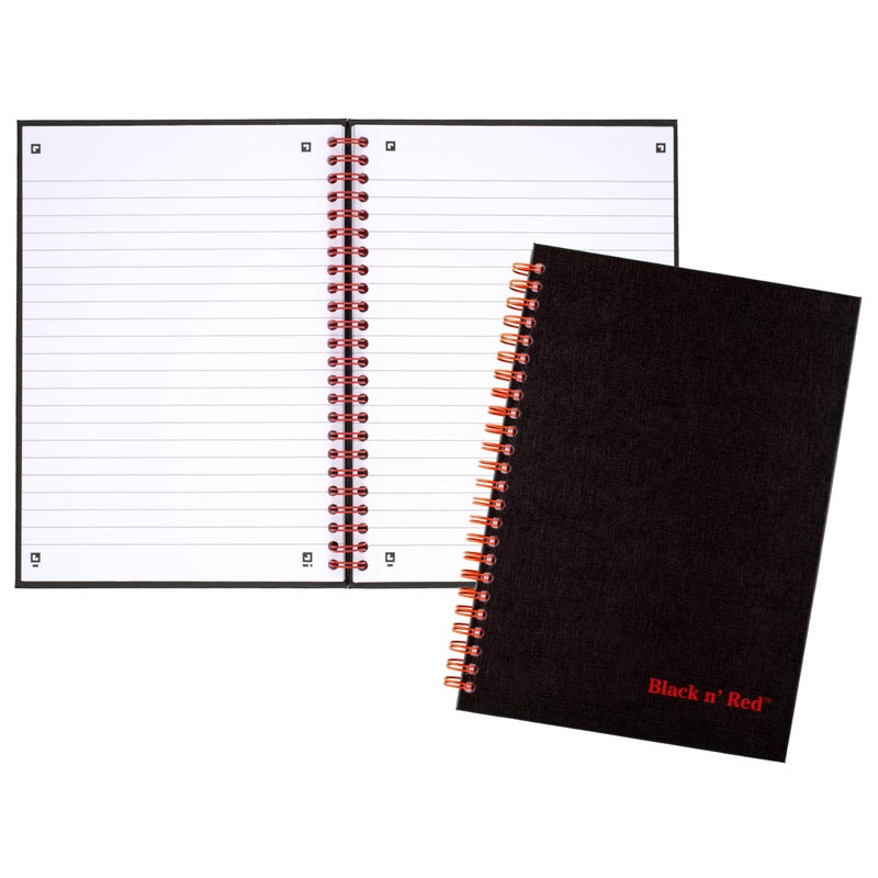 Black n' Red Notebook, Business Journal, 8-1/4"" x 5-1/4"", 70 Sheets, Ruled, Optik Paper, Scribzee App, Hardcover, Wirebound, Black (L67000) - Image 2